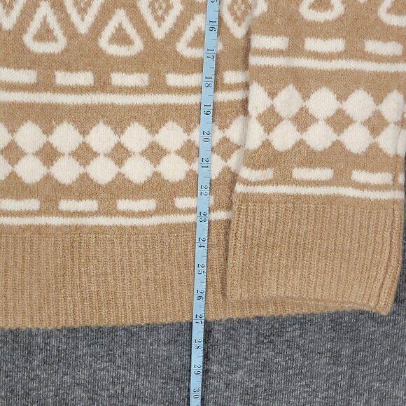 J Crew Sweater Womens L/XL Brown Relaxed Half Zip in Geometric Knit BD643 - Picture 4 of 13